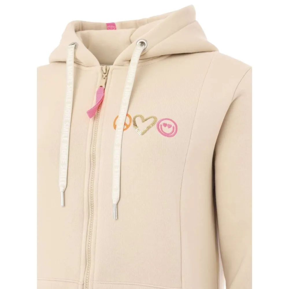 Zwillingsherz Hoodiemantel Smile & Peace Layout Mix in beige – Bild 4