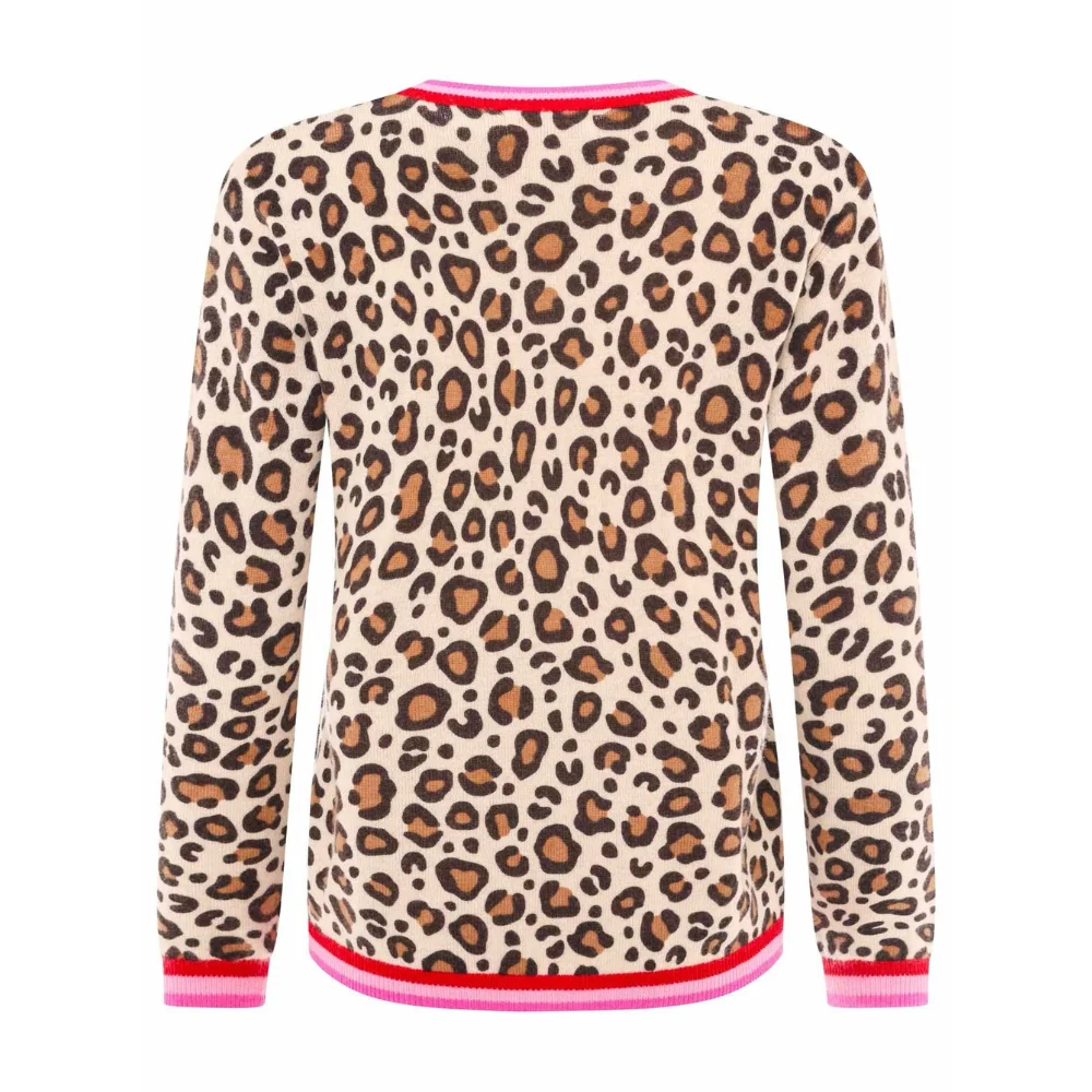 Zwillingsherz Damen Leo Pullover Animalprint Streifen Bündchen – Bild 3