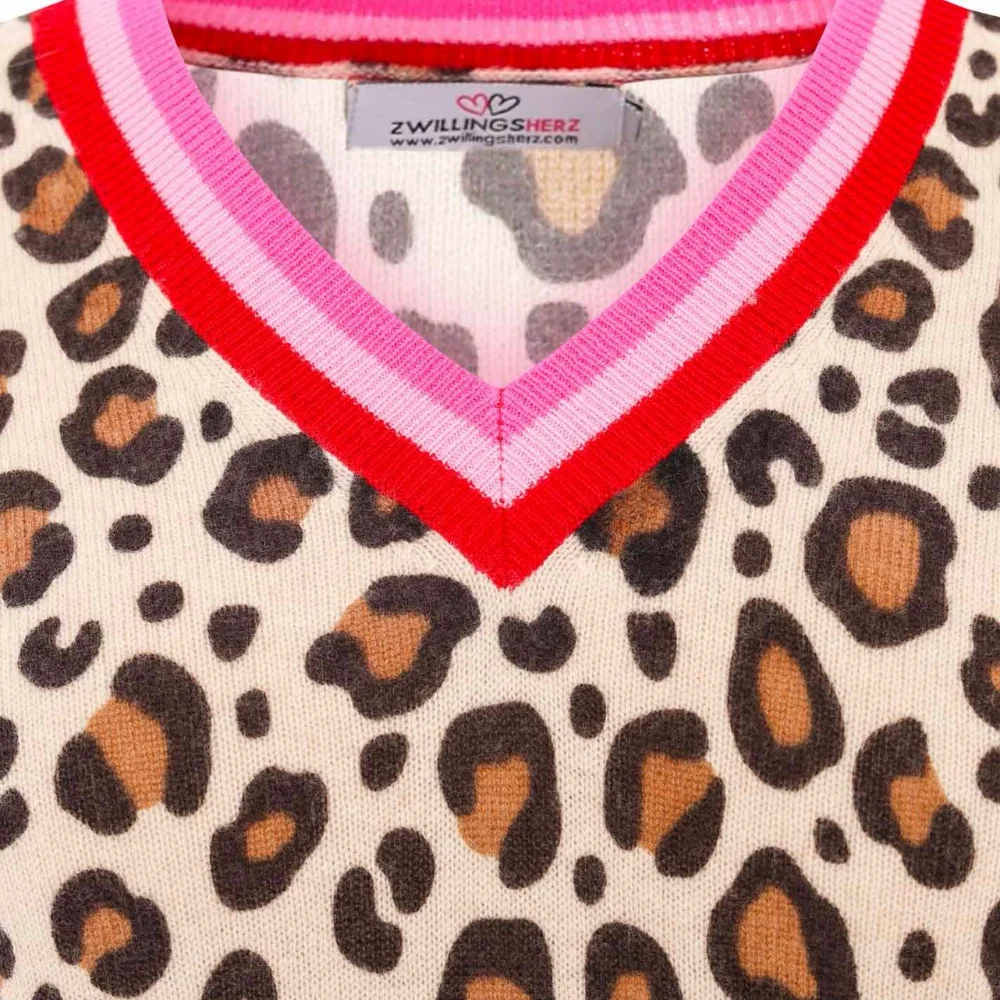 Zwillingsherz Damen Leo Pullover Animalprint Streifen Bündchen – Bild 4