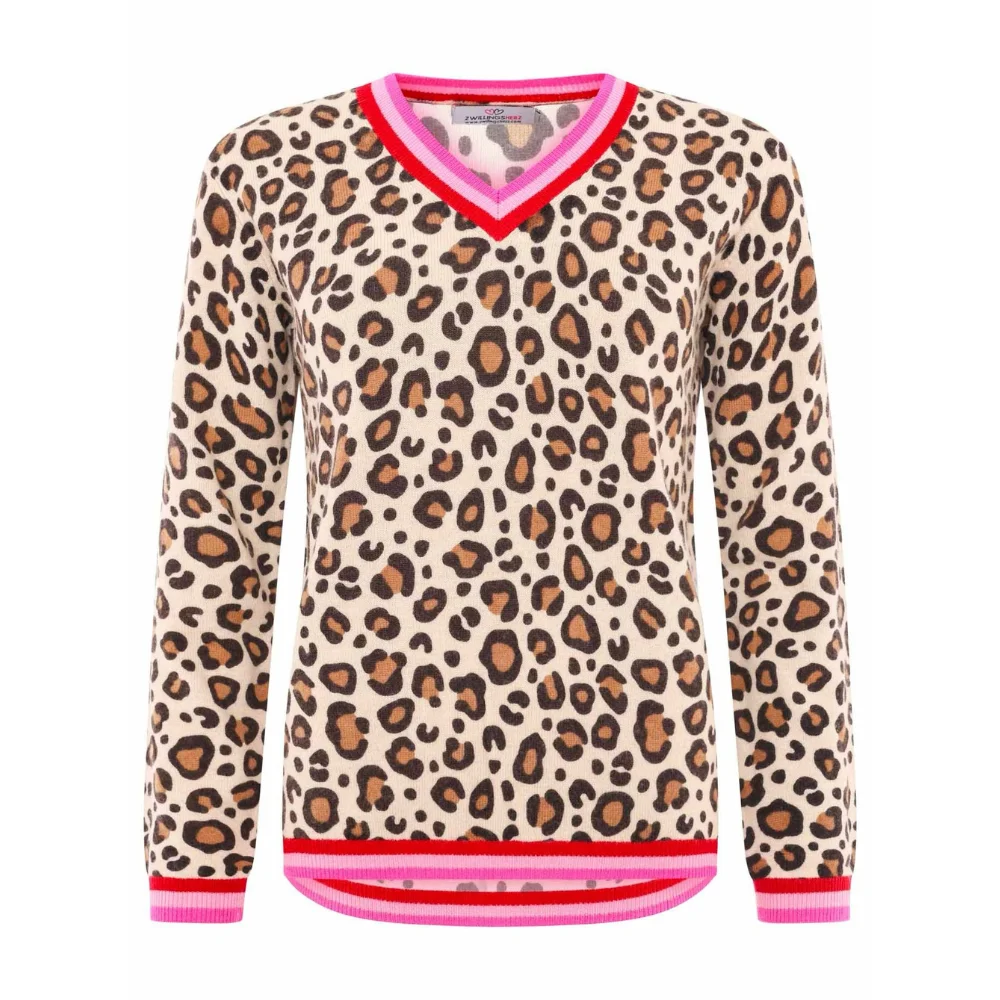 Zwillingsherz Damen Leo Pullover Animalprint Streifen Bündchen