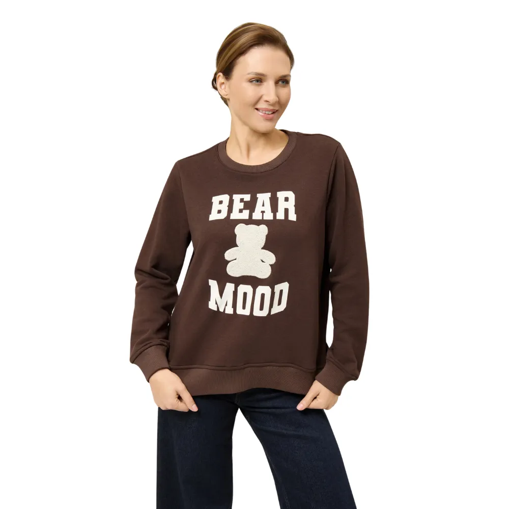 Codello Sweatshirt mit BEAR MOOD-Schriftzug – Damen Sweatshirt Braun mit Teddy-Motiv